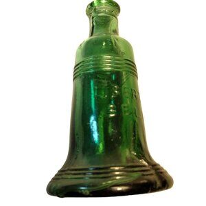 Green Glass Liberty Bell Bottle Miniature 3 Inch